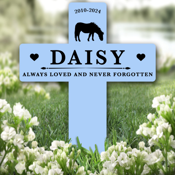 Cross Blue Pony Pet Remembrance Garden Plaque Grave Personalised Memorial Stake