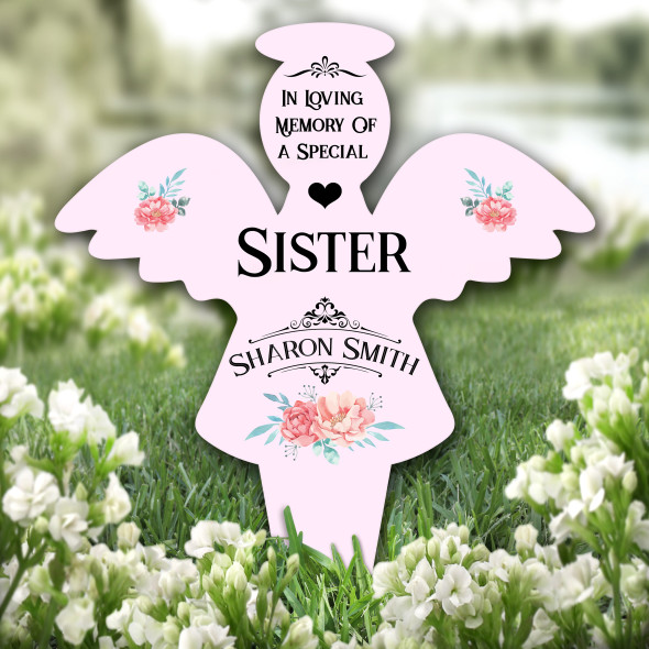 Angel Pink Special Sister Floral Remembrance Garden Plaque Grave Memorial Stake