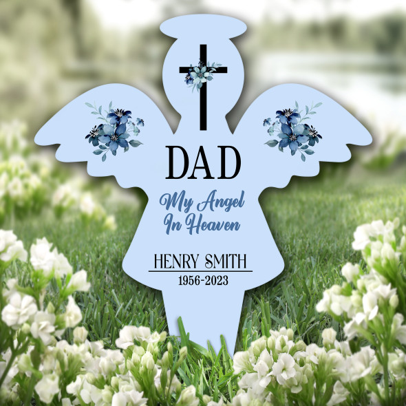Angel Blue Dad Floral Remembrance Garden Plaque Grave Marker Memorial Stake
