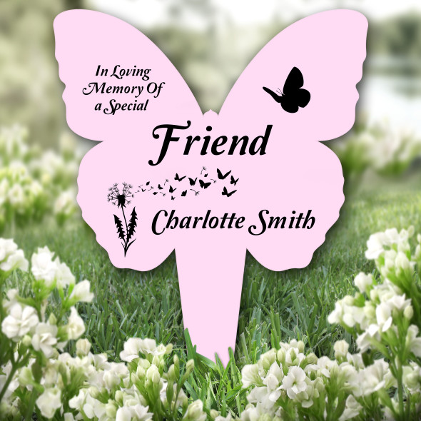 Butterfly Pink Friend Dandelion Remembrance Grave Garden Plaque Memorial Stake