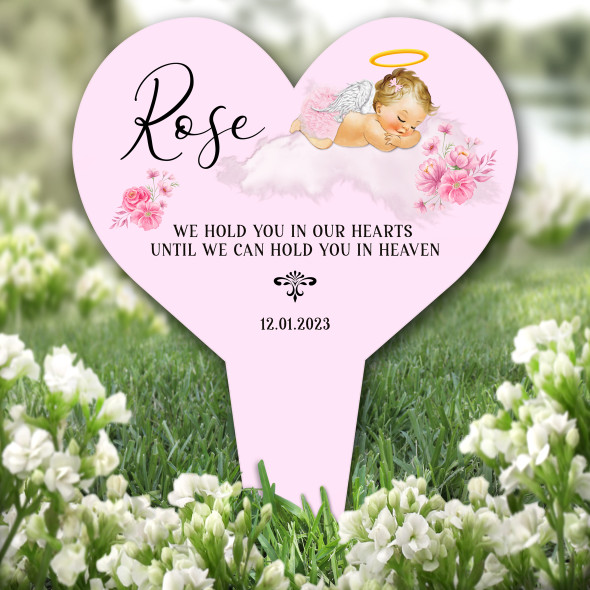 Heart Light Blonde Baby Girl Pink Remembrance Grave Garden Plaque Memorial Stake