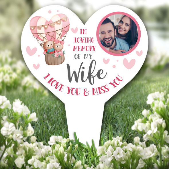 Heart Wife Photo Pink Heat Air Balloon Remembrance Grave Plaque Memorial Stake