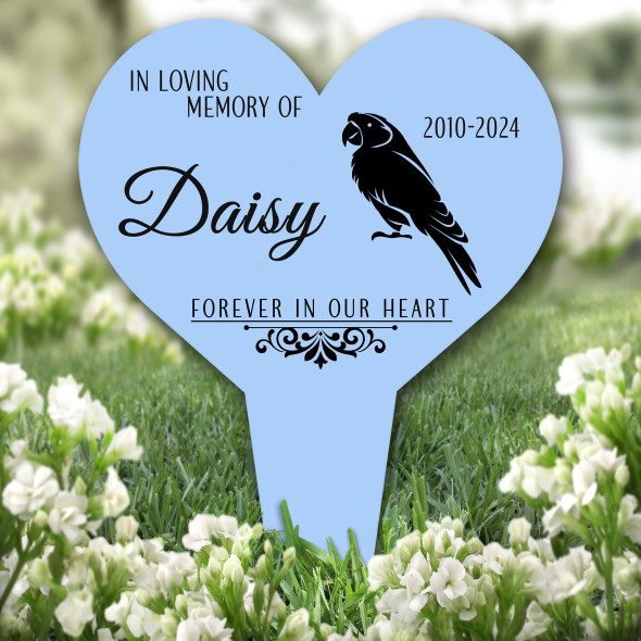 Heart Parrot Pet Blue Remembrance Garden Plaque Grave Marker Memorial Stake