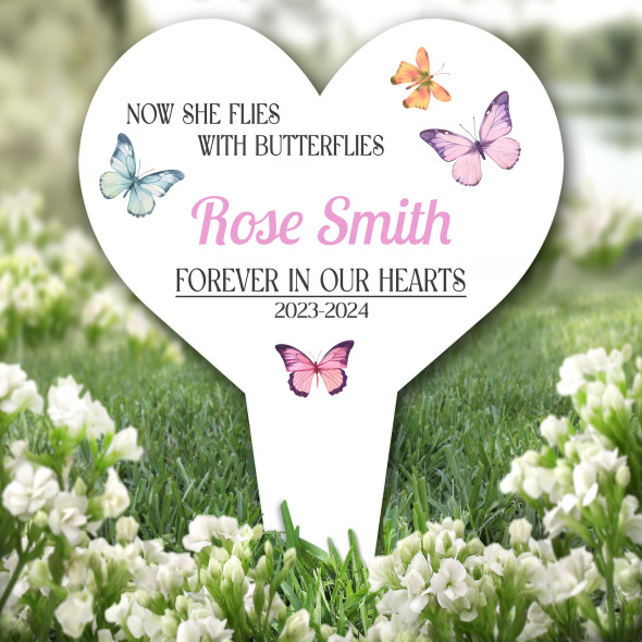 Heart Butterflies Remembrance Garden Plaque Grave Personalised Memorial Stake