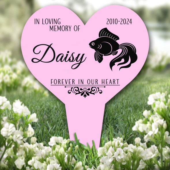 Heart Goldfish Pet Pink Remembrance Garden Plaque Grave Marker Memorial Stake