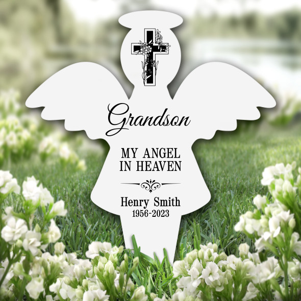 Angel Grandson Black Cross Remembrance Garden Plaque Grave Marker Memorial Stake