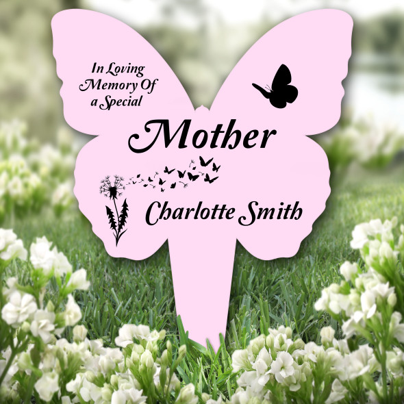 Butterfly Pink Mother Dandelion Remembrance Grave Garden Plaque Memorial Stake