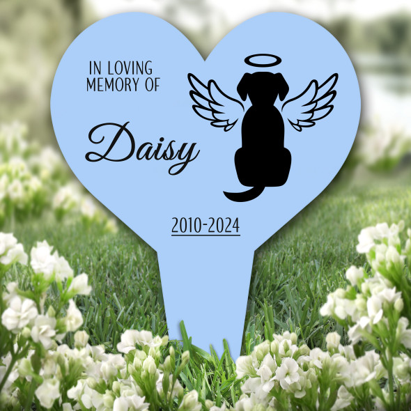 Heart Dog With Wings Pet Blue Remembrance Garden Plaque Grave Memorial Stake