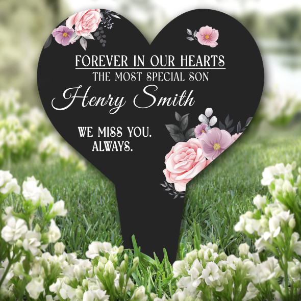 Heart Black Special Son Remembrance Garden Plaque Grave Marker Memorial Stake