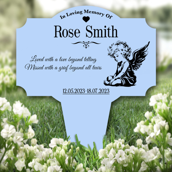 Blue Cute Baby Angel Remembrance Garden Plaque Grave Marker Memorial Stake