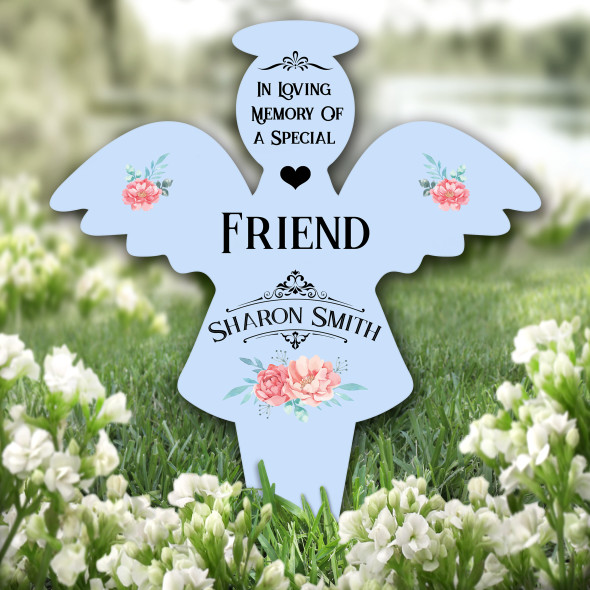 Angel Blue Special Friend Floral Remembrance Garden Plaque Grave Memorial Stake