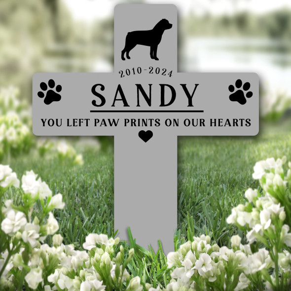 Cross Grey Rottweiler Dog Pet Remembrance Garden Plaque Grave Memorial Stake