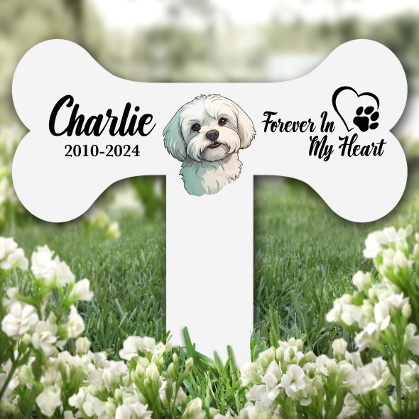 Bone Maltese Dog Heart Pet Remembrance Garden Plaque Grave Marker Memorial Stake