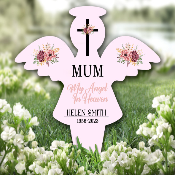 Angel Pink Mum Floral Remembrance Garden Plaque Grave Marker Memorial Stake