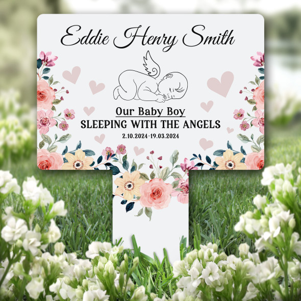 Grey Pink Angel Baby Remembrance Garden Plaque Grave Marker Memorial Stake
