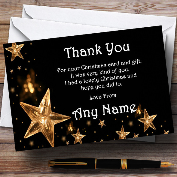 Gold Stars White Customised Christmas Party Thank You Cards