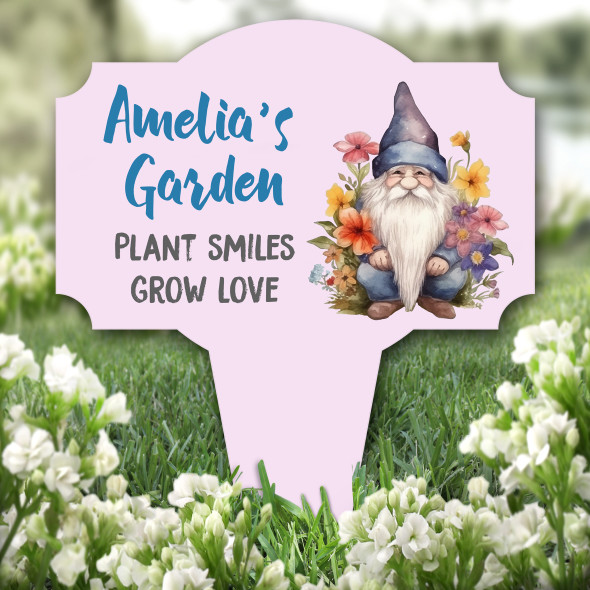 Plant Smiles Grow Love Garden Gnome Pink Gift Garden Plaque Sign Stake