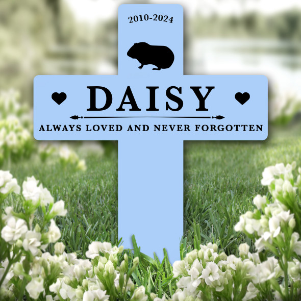 Cross Blue Guinea Pig Silhouettes Pet Remembrance Grave Plaque Memorial Stake