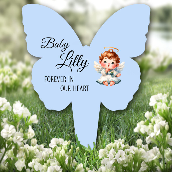 Butterfly Blue Baby Angel Remembrance Garden Plaque Grave Marker Memorial Stake