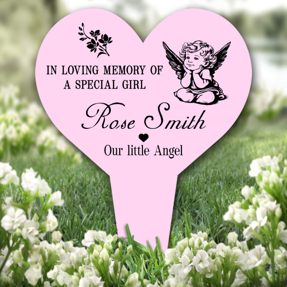 Heart Cute Baby Angel Pink Remembrance Garden Plaque Grave Marker Memorial Stake