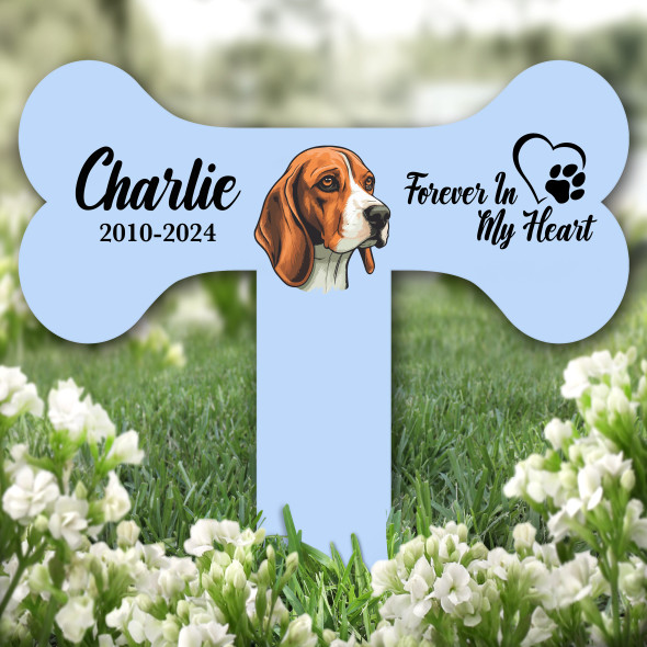 Bone Blue Beagle Dog Heart Pet Remembrance Garden Plaque Grave Memorial Stake