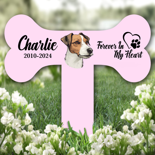 Bone Pink Jack Russell Terrier Dog Heart Pet Grave Garden Plaque Memorial Stake