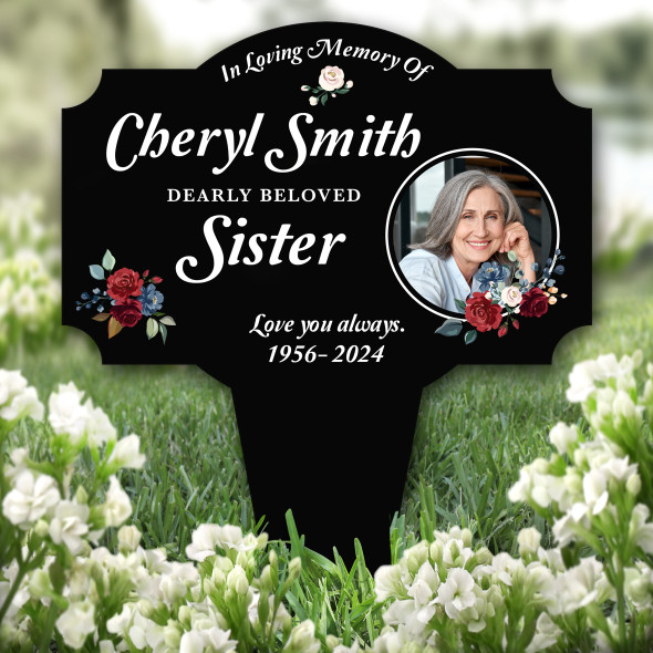 Sister Black Floral Remembrance Garden Plaque Grave Marker Memorial Stake