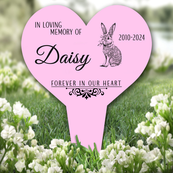 Heart Rabbit Pet Pink Remembrance Garden Plaque Grave Marker Memorial Stake