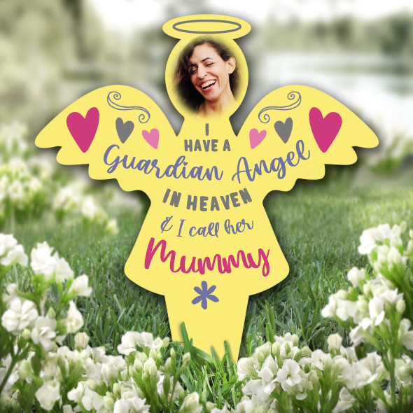 Angel Guardian Mummy Photo Yellow Remembrance Grave Garden Plaque Memorial Stake
