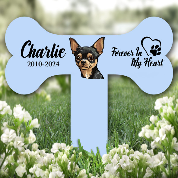 Bone Blue Chihuahua Dog Heart Pet Remembrance Grave Garden Plaque Memorial Stake