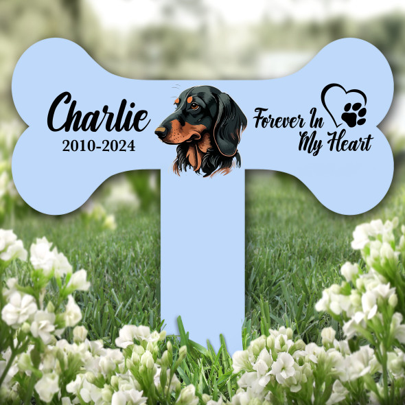 Bone Blue Dachshund Dog Heart Pet Remembrance Grave Garden Plaque Memorial Stake