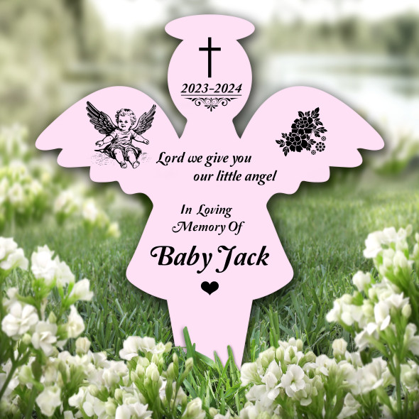 Angel Pink Baby Black Remembrance Garden Plaque Grave Marker Memorial Stake