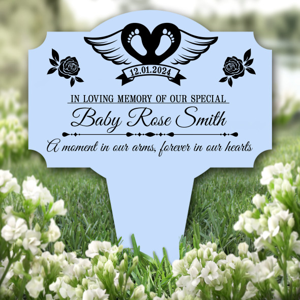 Blue Baby Angel Feet Heart Remembrance Garden Plaque Grave Marker Memorial Stake