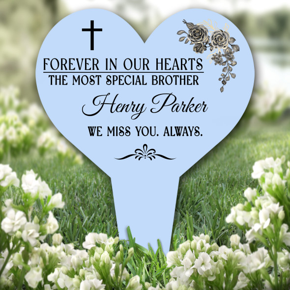 Heart Special Brother Black Blue Remembrance Garden Plaque Grave Memorial Stake