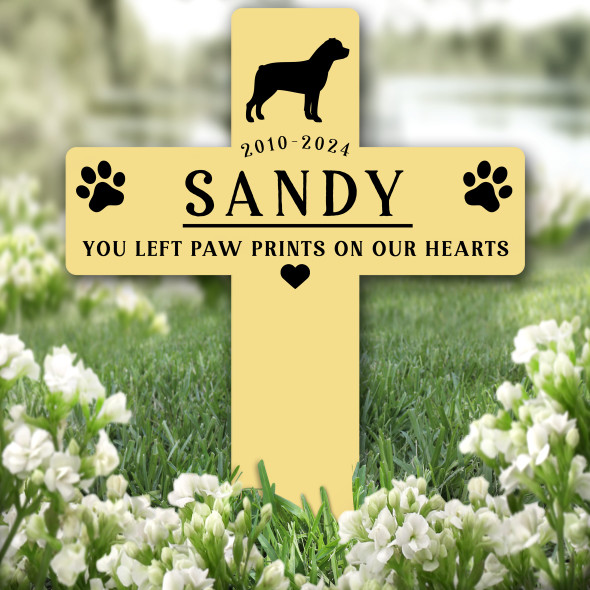 Cross Yellow Rottweiler Dog Pet Remembrance Garden Plaque Grave Memorial Stake