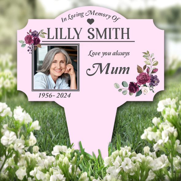 Pink Mum Floral Photo Remembrance Garden Plaque Grave Marker Memorial Stake