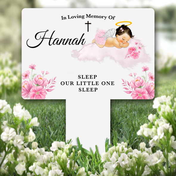 Pink Light Brown Baby Girl Remembrance Garden Plaque Grave Marker Memorial Stake