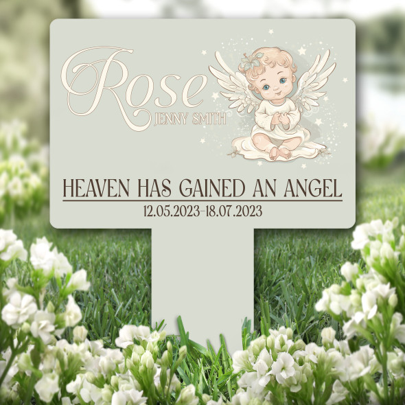 Light Green Baby Angel Remembrance Garden Plaque Grave Marker Memorial Stake
