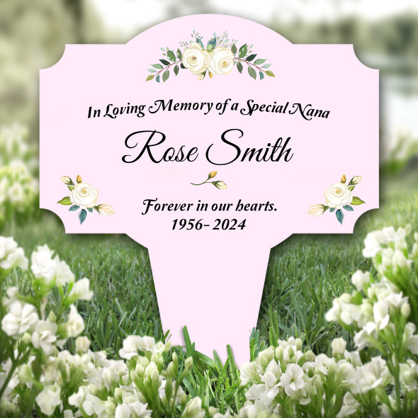 Pink Nana White Roses Remembrance Garden Plaque Grave Marker Memorial Stake