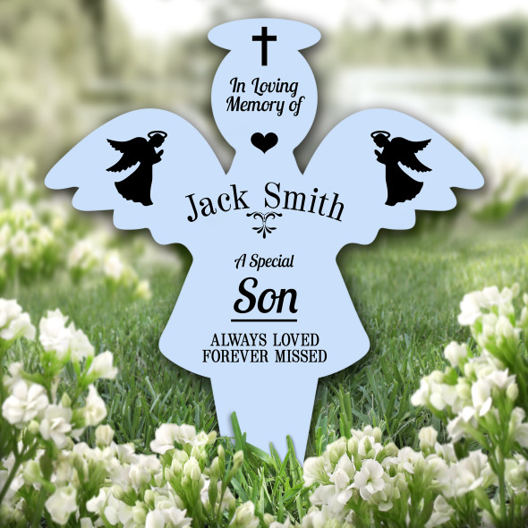 Angel Blue Son Praying Remembrance Garden Plaque Grave Marker Memorial Stake