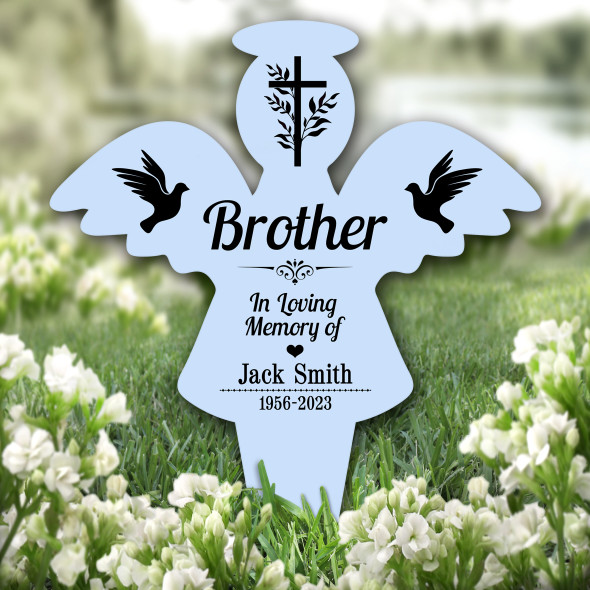 Angel Blue Brother Black Doves Cross Remembrance Grave Plaque Memorial Stake
