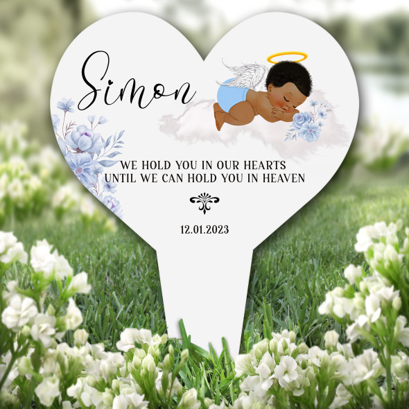 Garden Plaque Dark Skin Baby Boy Blue Heart Remembrance Grave Memorial Stake