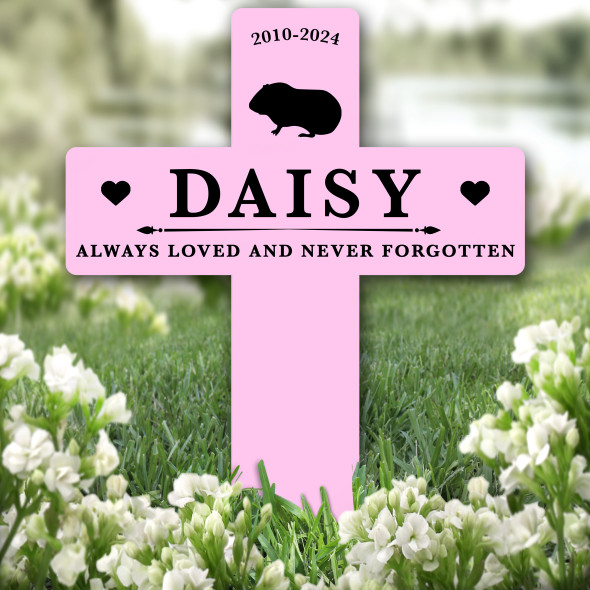 Cross Pink Guinea Pig Silhouettes Pet Remembrance Grave Plaque Memorial Stake