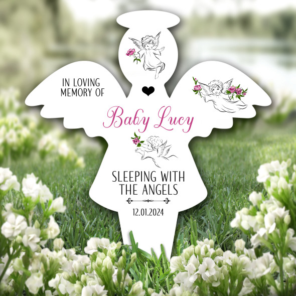 Angel Baby Pink Floral s Remembrance Garden Plaque Grave Marker Memorial Stake