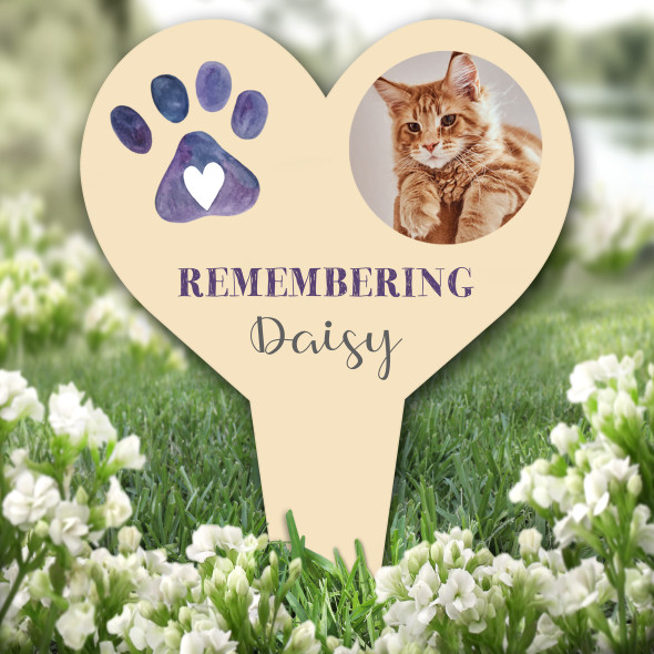 Heart Cat Dog Pet Loss Paw Photo Yellow Remembrance Grave Plaque Memorial Stake