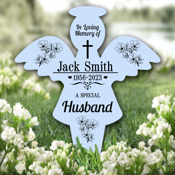 Angel Blue Husband Black Floral Remembrance Garden Plaque Grave Memorial Stake