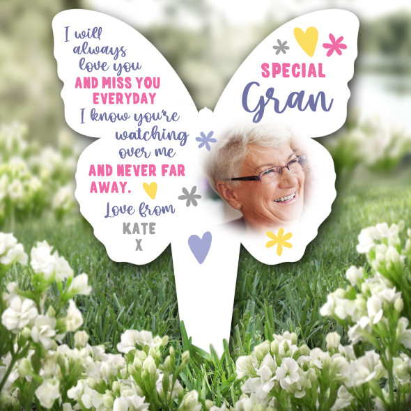 Butterfly Special Gran Photo Remembrance Garden Plaque Grave Memorial Stake