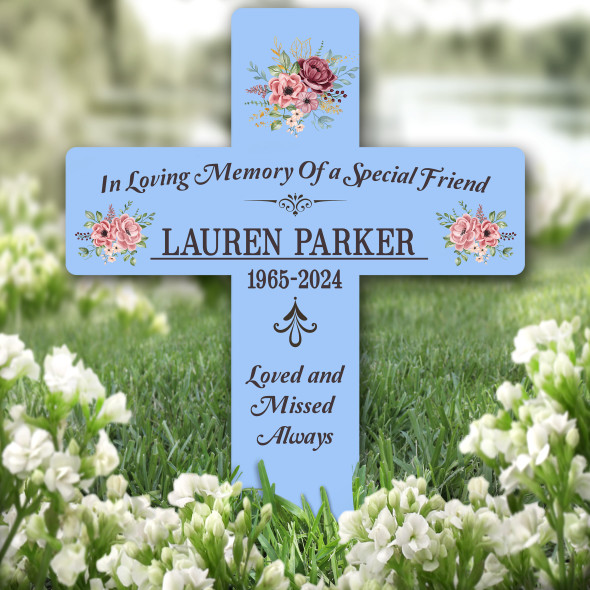 Cross Blue Friend Grey Pink Remembrance Garden Plaque Grave Memorial Stake