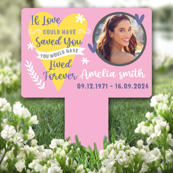 If Love Could Of Saved You Pink Heart Photo Grave Garden Plaque Memorial Stake