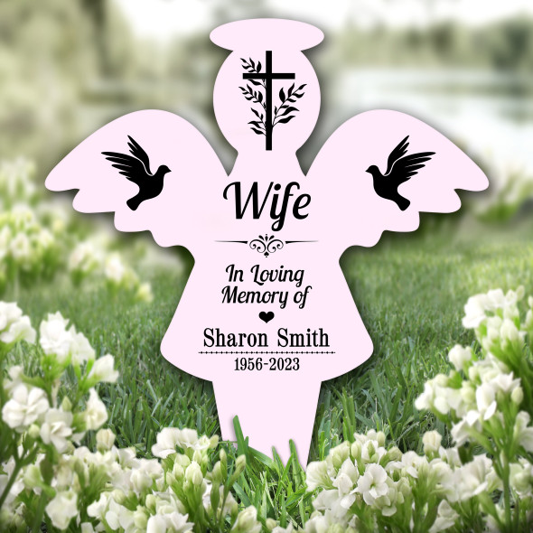 Angel Pink Wife Black Doves Cross Remembrance Grave Garden Plaque Memorial Stake